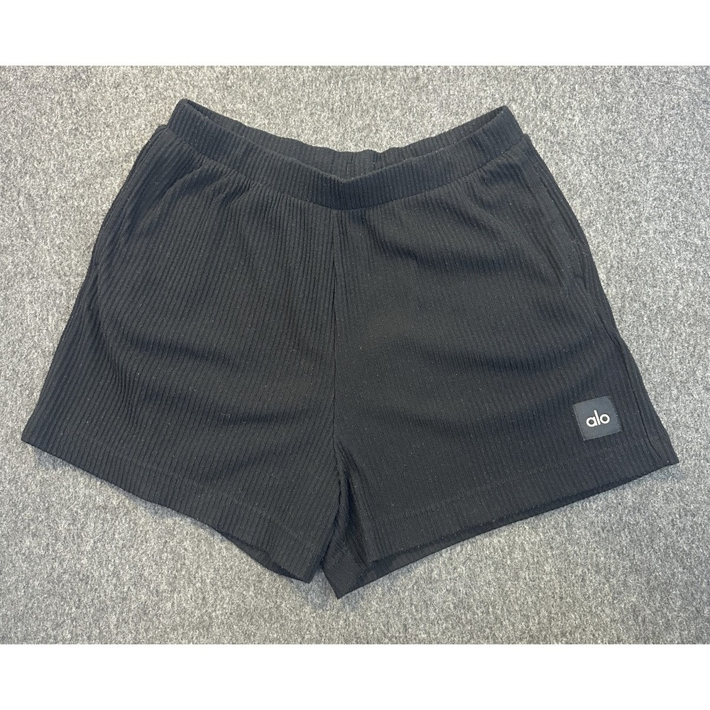 Alo Yoga Muse Ribbed Shorts Knit Black Large Workout Athletic Lounge Gym *Flawed - Picture 2 of 16